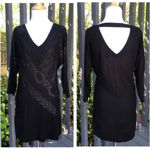 Cache Beaded Jewel Embellished Long Sleeve Lightweight Sweater Knit Dress S